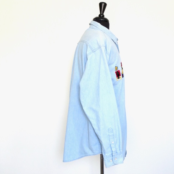 VINTAGE 90's Warner Bros Looney Tunes Chambray Shirt Embroidered Button Front XL - Picture 7 of 10